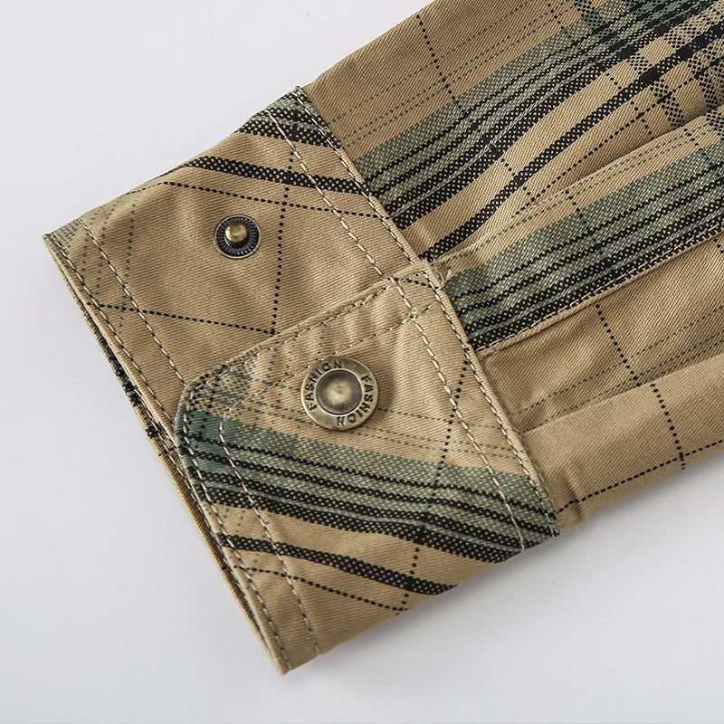 2024 New Plaid Shirt for Men Long Sleeve Striped Outdoor Casual Shirts Turn-down Collar 2-Pokcet Cargo Shirts High Quality Tops