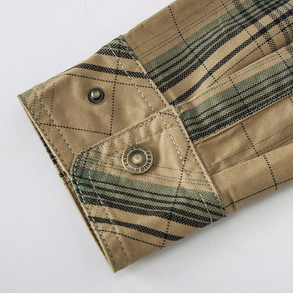 2024 New Plaid Shirt for Men Long Sleeve Striped Outdoor Casual Shirts Turn-down Collar 2-Pokcet Cargo Shirts High Quality Tops