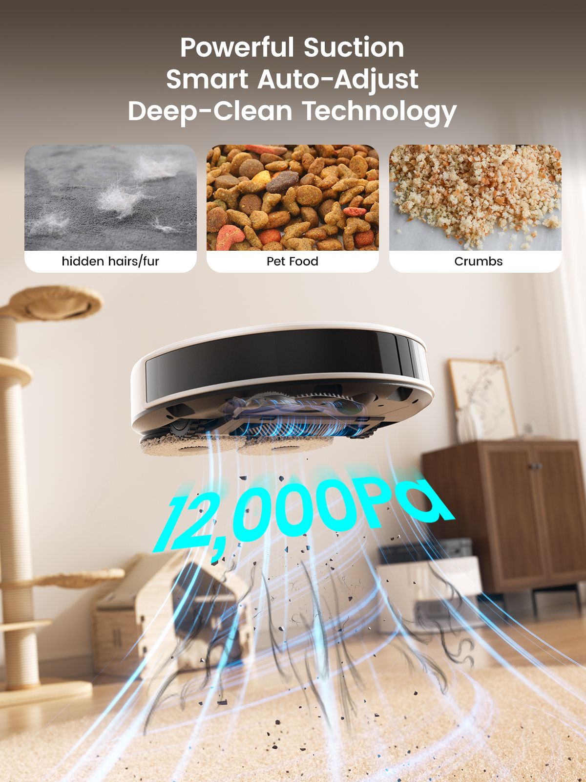 Robô Aspirador Lefant M3M3L, Robô Aspirador e Passa Pano, Sucção de 12000Pa, Escovas Anti-Embaraço, Mop Duplo Giratório, Lavagem e Secagem Automática do Mop