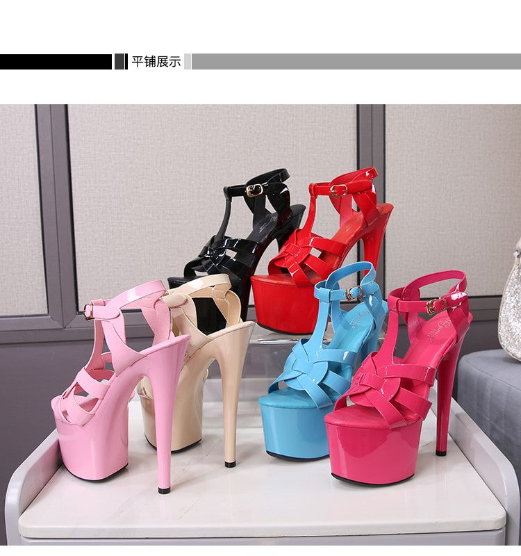 7Inches 17cm Beige Club High Heels Starry Sky Platform Party Pole Dance Women Sandals High-heeled Sandals Gothic Fetish Pumps