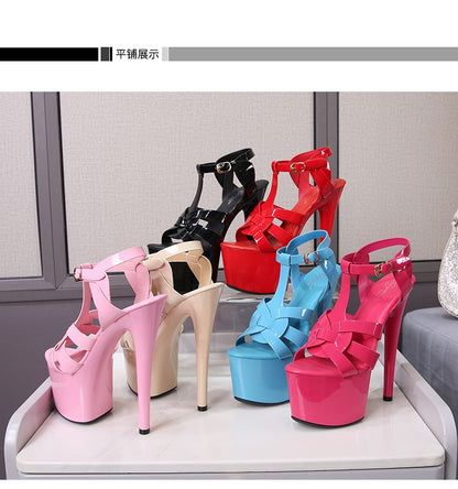 7Inches 17cm Beige Club High Heels Starry Sky Platform Party Pole Dance Women Sandals High-heeled Sandals Gothic Fetish Pumps