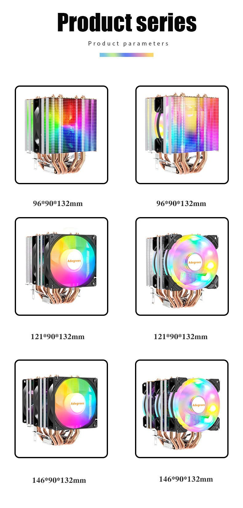 6 Heat Pipes ARGB CPU Air Cooler 4 Pin PWM Quiet CPU Cooling Fan for Intel LGA 1700 2011 1200 1156 X79 X99 AM3 AM4 PC Radiator