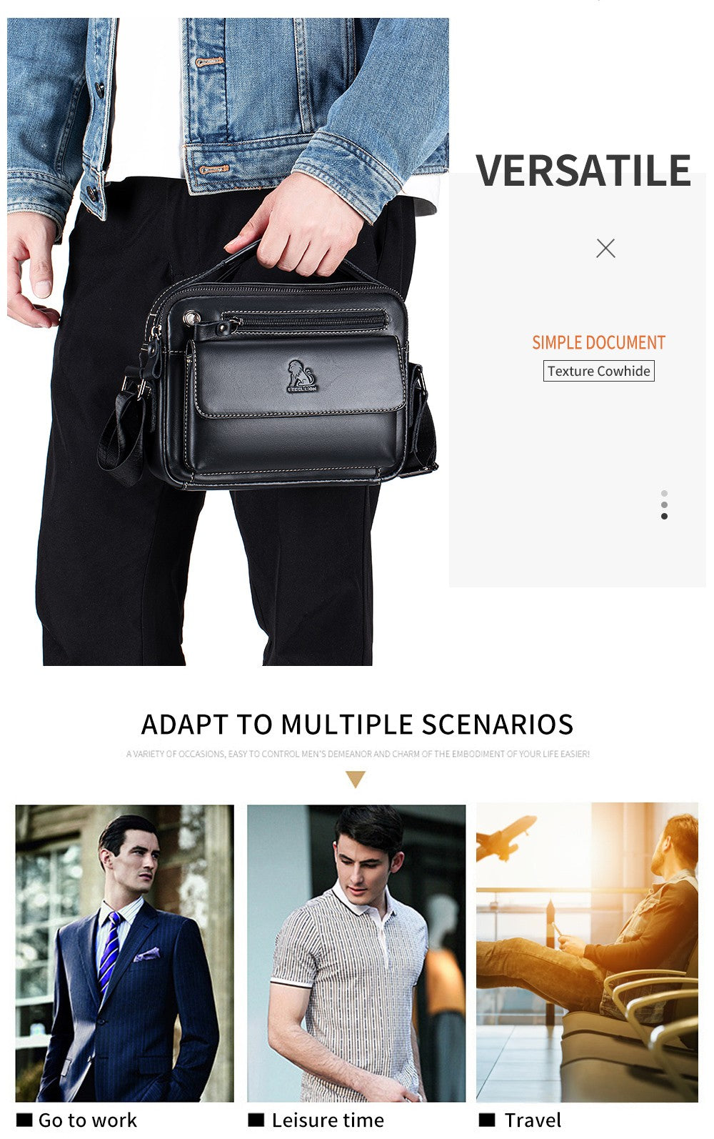 STEEL LION top layer cowhide men's single shoulder diagonal cross bag casual sports horizontal mobile phone bag genuine leather