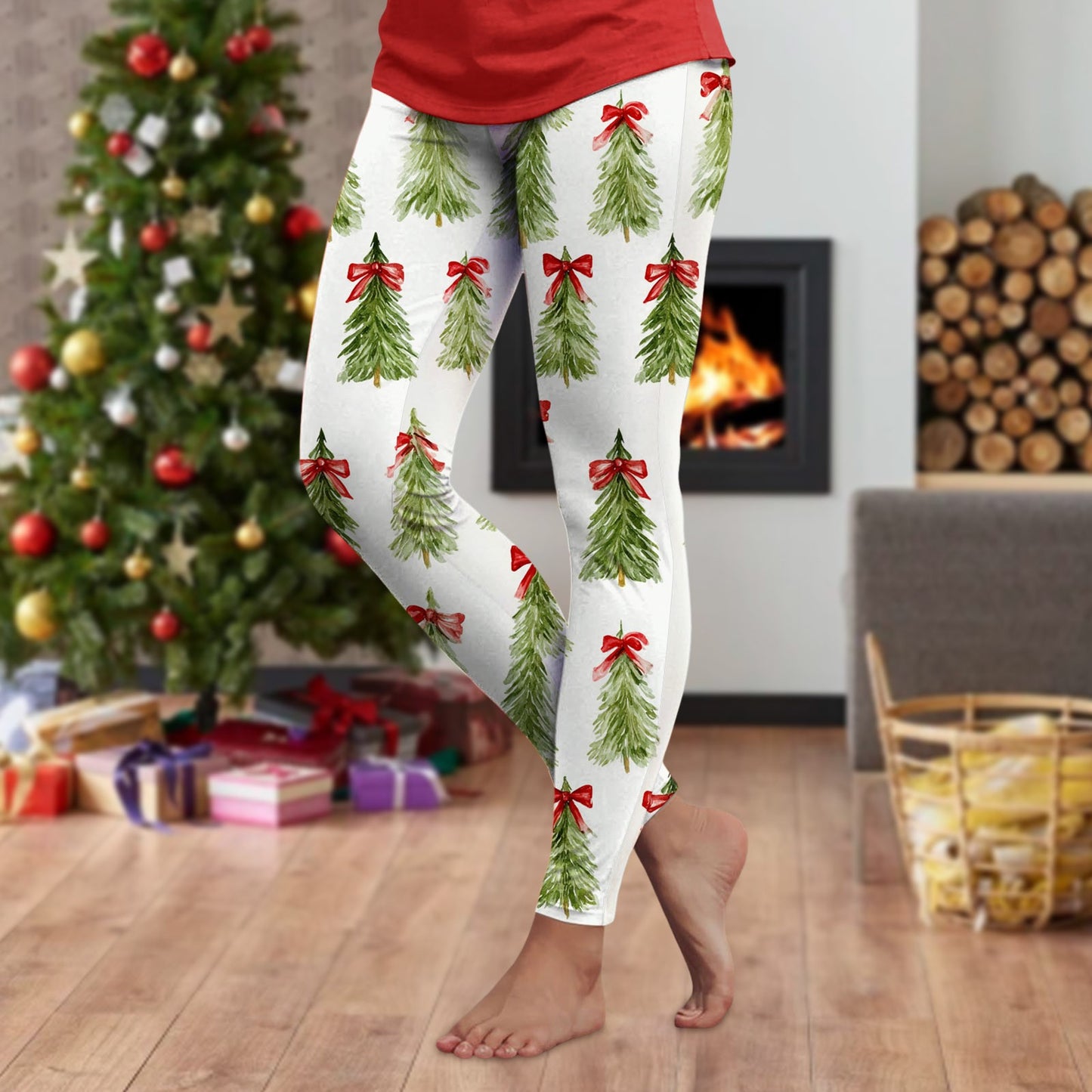 3d Cartoon Pattern Christmas Women's Leggings High Waist Slim Stretch High Waist Tights New Year Home Party Pant Bottom Legging