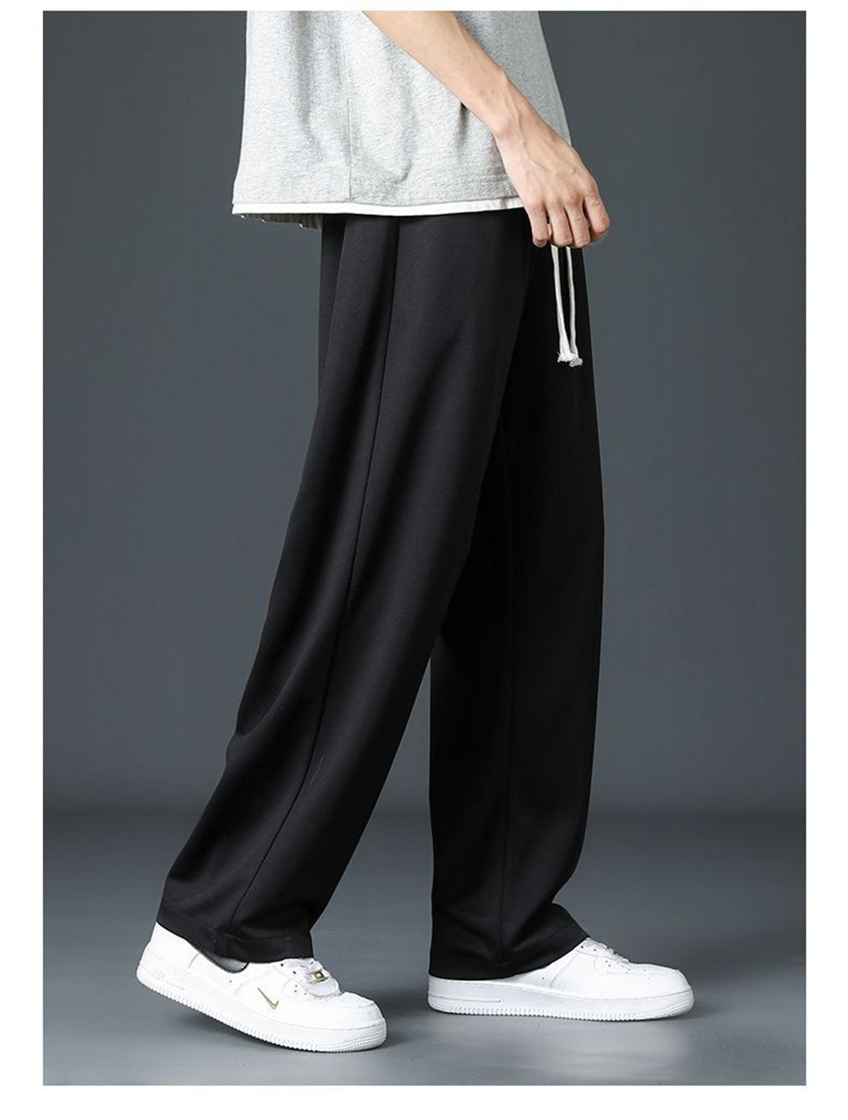 Calça Reta Preta Masculina, Calça Casual de Verão de Perna Larga Harajuku Estudantil, Calça de Rua, Moletom Cinza Descolado