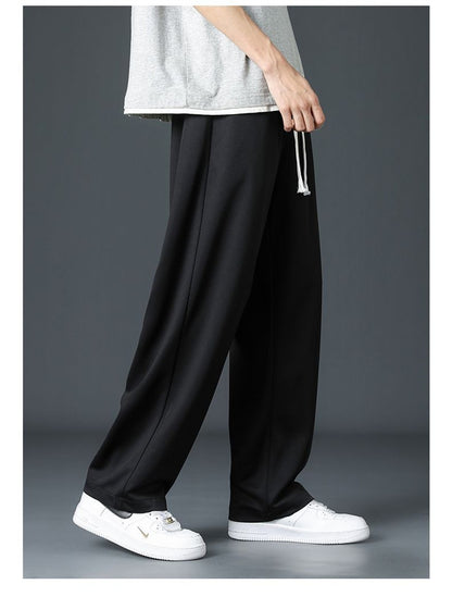 Calça Reta Preta Masculina, Calça Casual de Verão de Perna Larga Harajuku Estudantil, Calça de Rua, Moletom Cinza Descolado
