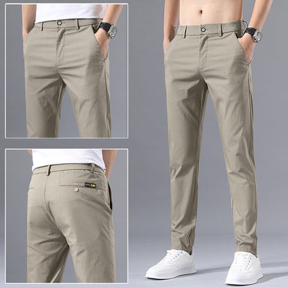 Calças Masculinas de Negócios Sociais Casual Caqui Verde-claro Perna Reta Clássica Slim Fit Venda Quente Fina Masculina