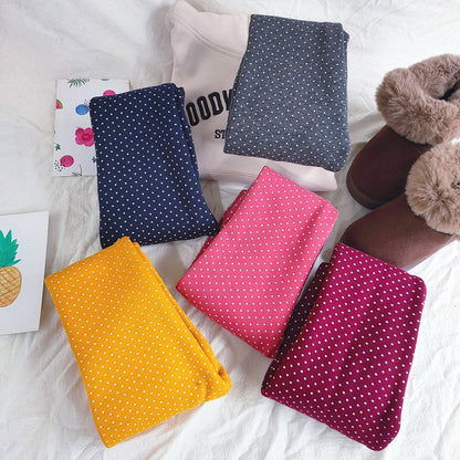 Girls Cotton Dot Print Leggings Autumn Winter Kids Fleece Warm Pants Baby Girl Slim Plus Thicken Trousers Children Clothes