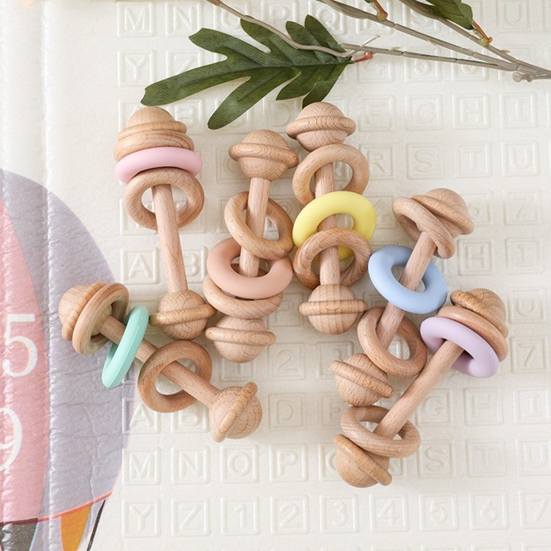 1Pc Baby Wooden Rattle Teether Toys Beech Wooden Ring Star Hand Music Rattle Teething Baby Toys Montessori Toys For Kids Gift