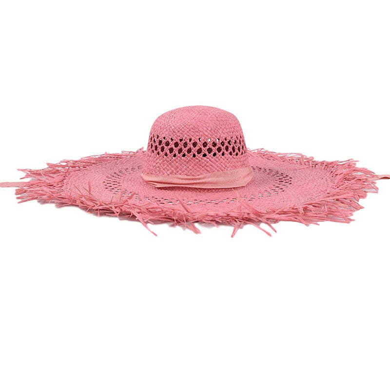 Straw hat women summer Large eaves beach vacation photo sunscreen straw hat personality European style foldable beach hat