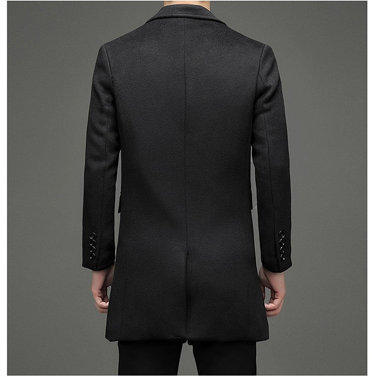 COMXZ 2025 Winter Woolen Trench Coat Men Retro Thick Cashmere Coat Korean Street Man Clothes Lightw Luxury Wool Blends Overcoat