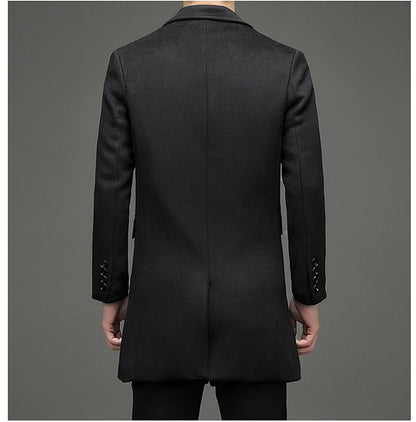 COMXZ 2025 Winter Woolen Trench Coat Men Retro Thick Cashmere Coat Korean Street Man Clothes Lightw Luxury Wool Blends Overcoat