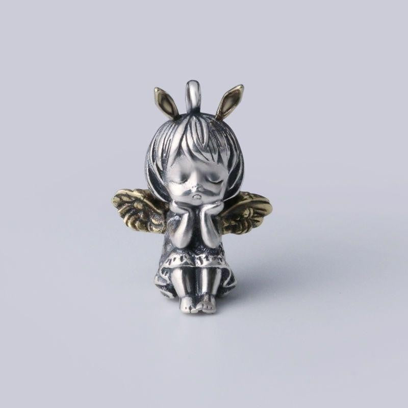 Colar Pingente Menina Bonita Anime Mecha Banhado a Prata Joia da Moda Hip-Hop Rock Punk Presente para Homens e Mulheres