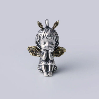 Colar Pingente Menina Bonita Anime Mecha Banhado a Prata Joia da Moda Hip-Hop Rock Punk Presente para Homens e Mulheres