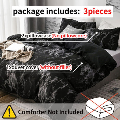Conjunto de Capa de Edredom Estampada com Padrão de Mármore, 3 Peças, Conjunto de Cama Macio e Suave para a Pele, Inclui 1 Capa de Edredom e 2 Fronhas