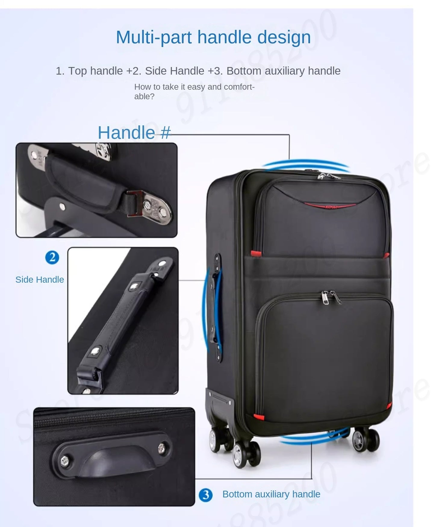 30" Large Capacity Black Luggage Waterproof Durable Trolley Case Oxford Cloth Detachable Spinner Wheel 20" Password Suitcase