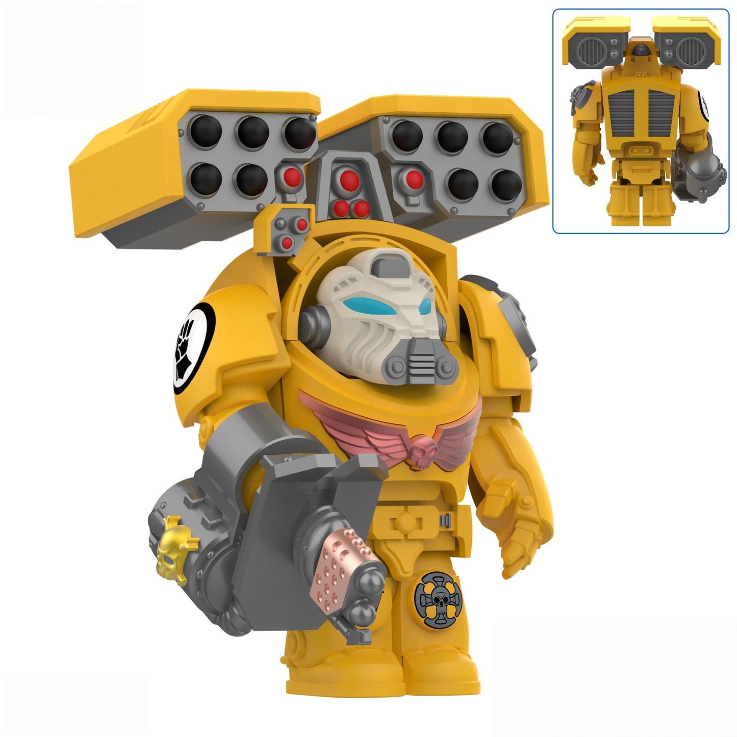 Medieval Knights War 10cm Poseable Collectible 40K Figure - Blue-Gold Armor Skull Face Design