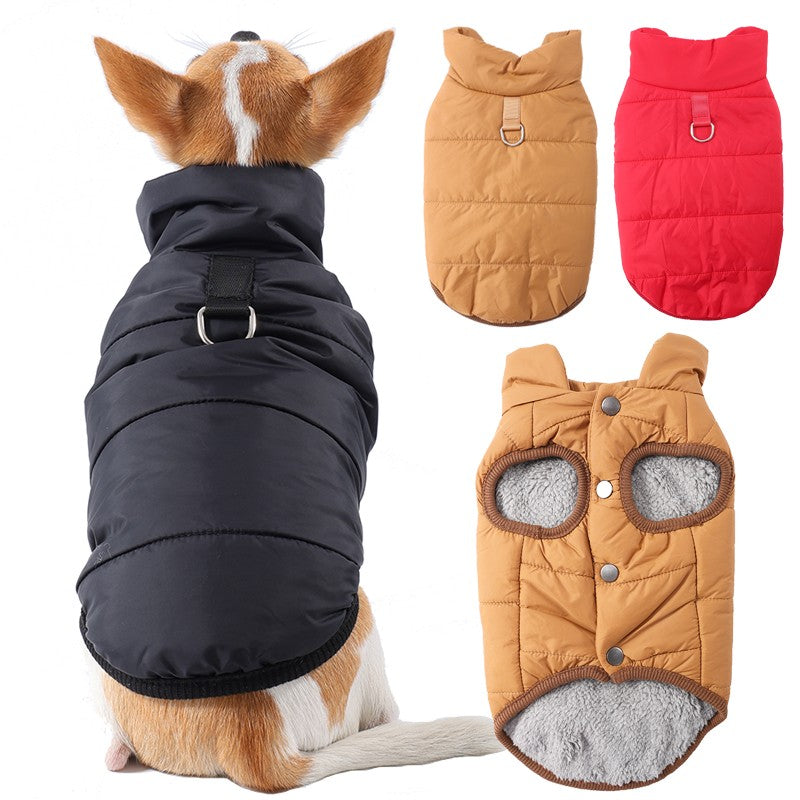 Jaqueta Corta-vento para Cães Pequenos e Médios Outono Inverno Quente com Argola em D Roupas para Filhotes de Chihuahua Schnauzer Fantasia de Lã para Animais de Estimação