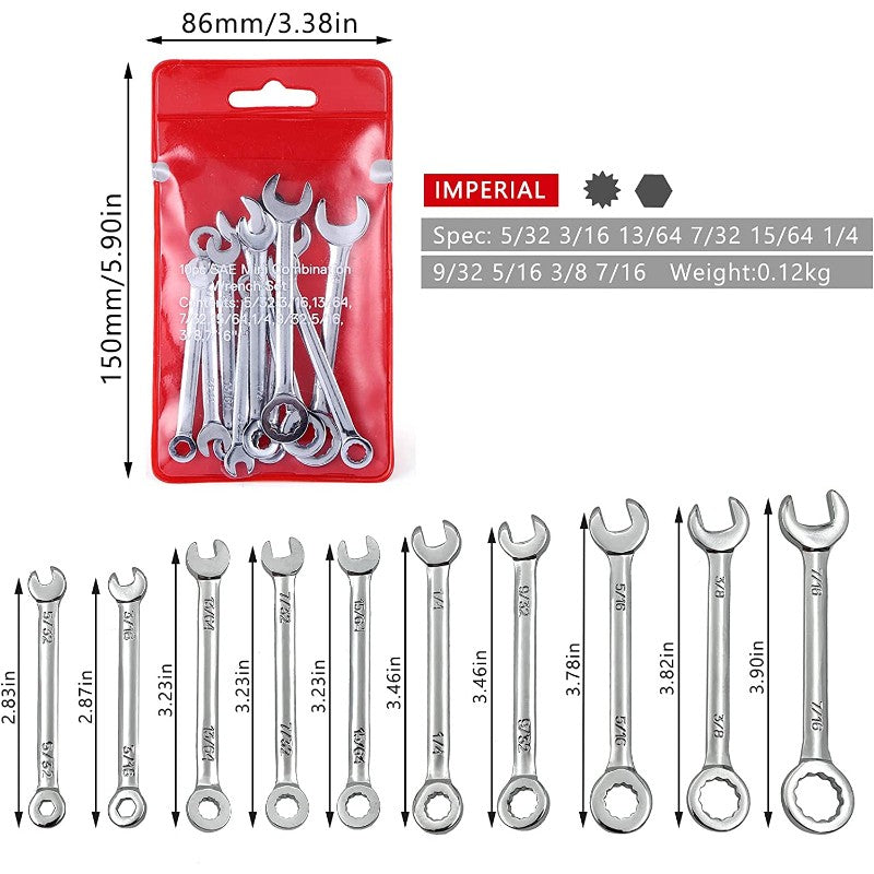 10pcs Without Ring Mini Wrenches Set Portable Key Ring Spanner Explosion-proof Pocket British/Metric Type