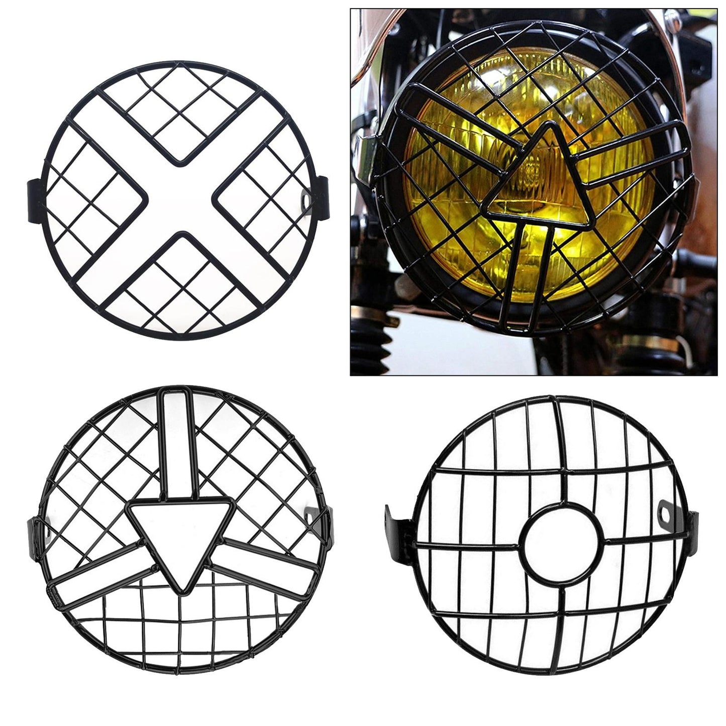 Tampa do farol de 6,5" em tela de malha de proteção para moto, grade de malha para lâmpada frontal, protetor para Café Racer, Cruiser, Tampa de Farol