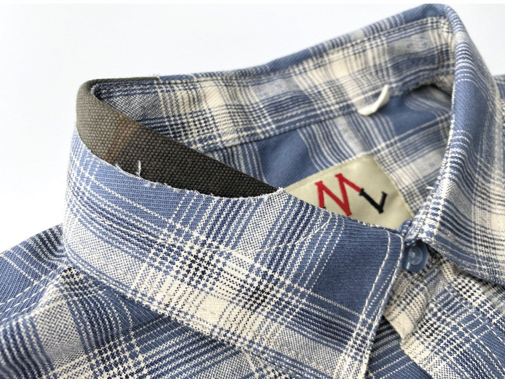 2025 Summer New American Retro Short Sleeve Lapel Plaid Cargo Shirt Men's Simple 100% Cotton Washed Single Pocket Casual Blouses