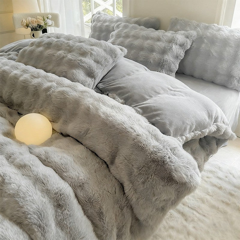 New Rabbit Fur Thickened Milk Velvet Duvet Cover Set Machine Washable Soft SkinFriendly Warm Bed Sheet for Home and Hotel ?? ???