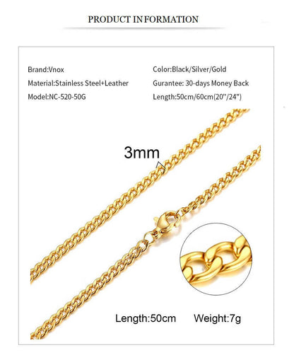 Vnox Colar Masculino Cubano Elo Corrente Aço Inoxidável Preto Cor de Ouro Gargantilha Masculina Colar Joias Presentes para Ele