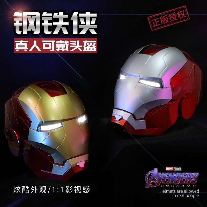 Capacete Homem de Ferro Marvel Comics Máscara Elétrica Usável 1:1 Modelo de Abertura e Fechamento Automático Personagens Brinquedos Adultos Presente de Aniversário