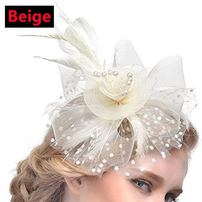 New 12 Color Net and Feather Fascinator Hat Headband Alice Headband Clip Mesh Flower Wedding Cocktail Hair Accessories Tea Party