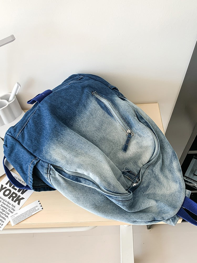 Men's and Women's Backpacks, Student Schoolbags, Large-Capacity Washed Denim Bags