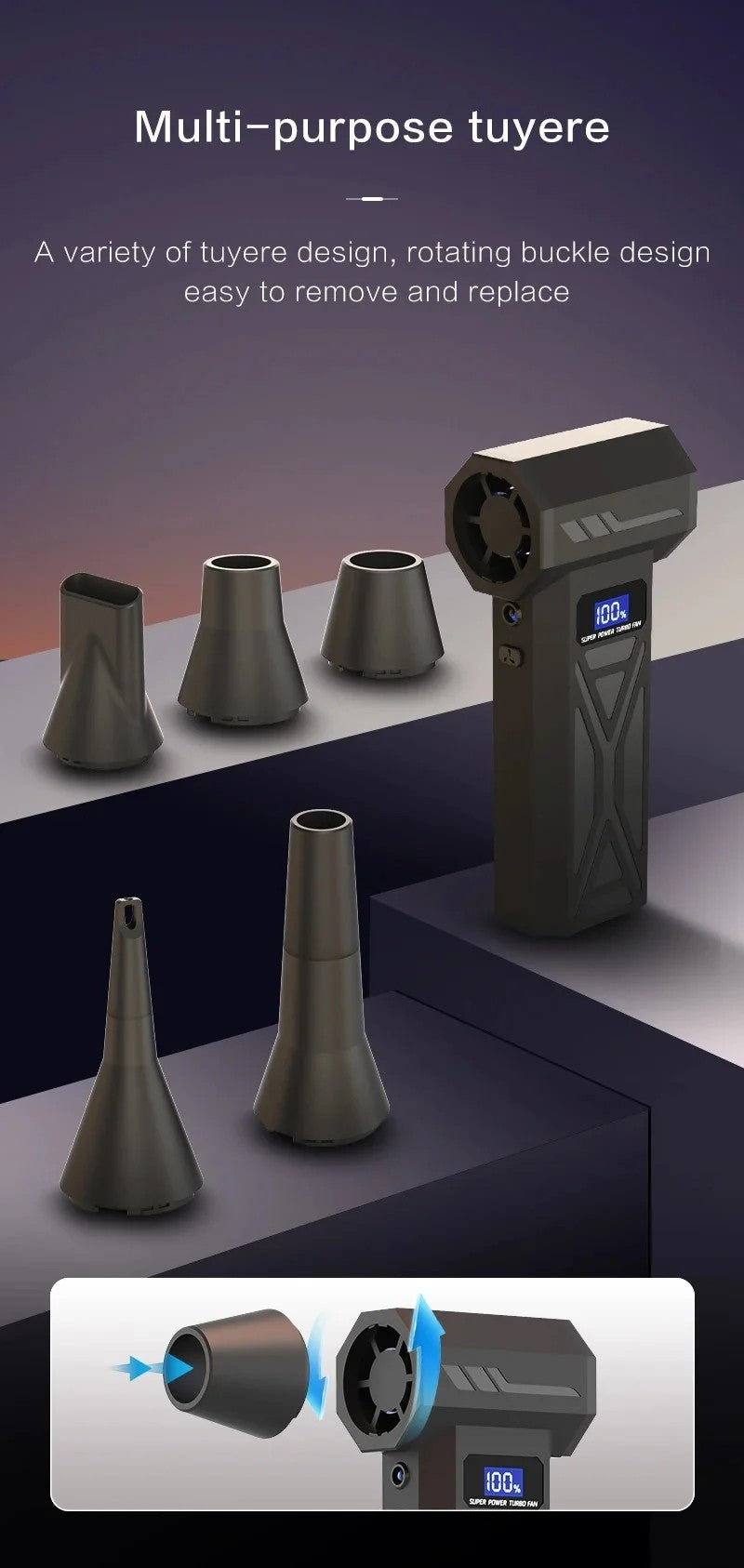 Turbo Fan Wind Pressure Powerful Turbo Air Blower With LED Light Wireless Dust Blower High Speed Jet Blower Vacuum Turbo Jet Fan