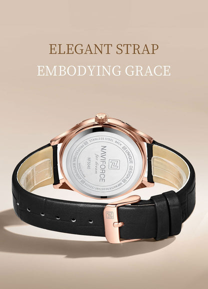 Naviforce 5040 Original New Woman Black Leather Classic Watch Ladies Girls Wristwatch Elegant Quartz Women's Watches
