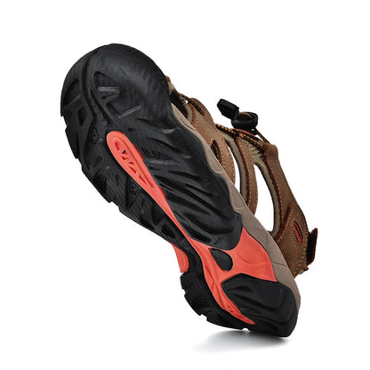 Summer Men's Sandals Classic Genuine Leather Sandals Fashion Outdoor Hiking Shoes Light  Breathable Non-slip Sneakers 38-48