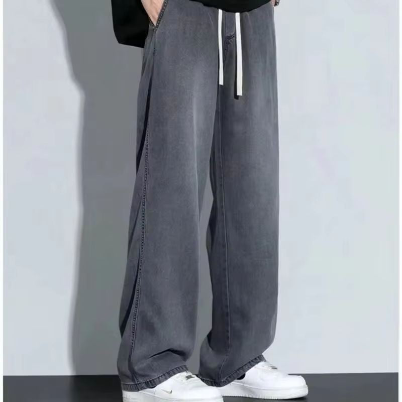 Calça Jeans Masculina Coreana Versão Estudantil Casual Calça Reta Solta Perna Larga Jeans Preto Cinza Azul Jeans Baggy