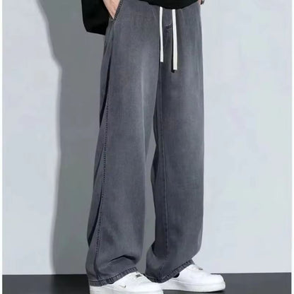 Calça Jeans Masculina Coreana Versão Estudantil Casual Calça Reta Solta Perna Larga Jeans Preto Cinza Azul Jeans Baggy