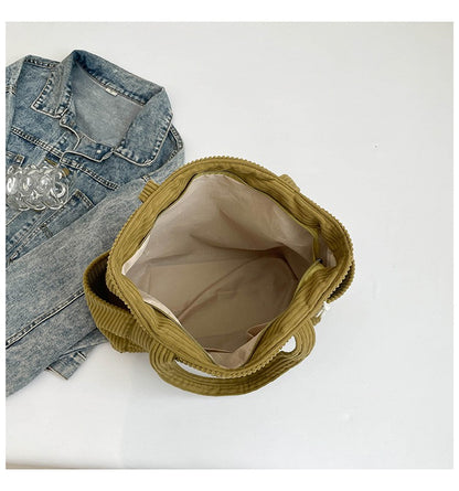 Casual Corduroy Handbag with Zipper Closure Light and Large Capacity Fixed Shoulder Strap Solid Color Daily Commuter Handbag