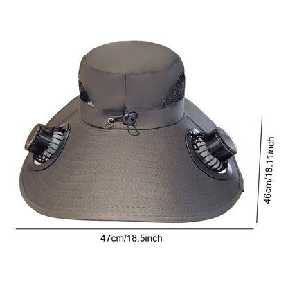 Wide Brim Solar Fan Hat Sun Bucket Hat UV Protection Fishing Hat with 2 Removable Fan Sun Visor Hat for Men Women Fishing
