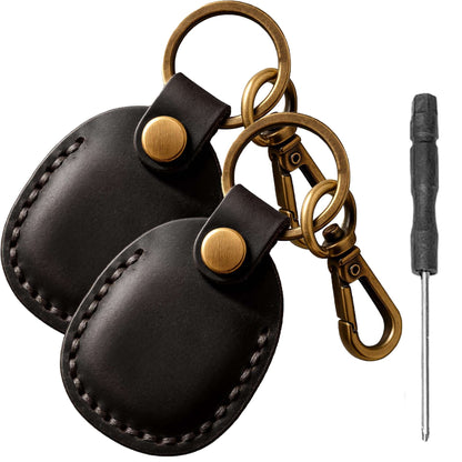 2/1 Pack Genuine Leather AirTag Keychain Holder . Secure Key Chain Case for Pet Collar Luggage Bag Full Cover Protective Keyring