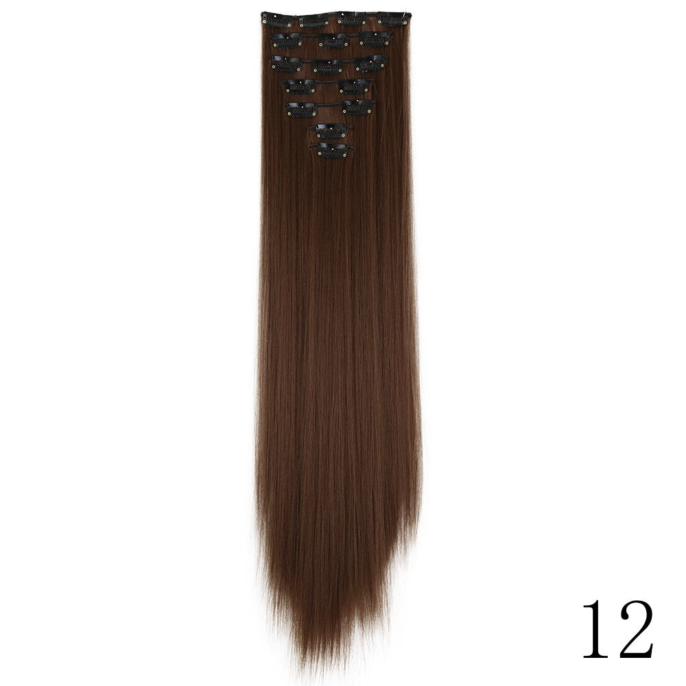 LANSA 7Clips Aplique de Cabelo Sintético Liso Comprido de Encaixe Extensões de Cabelo de Encaixe Cheveux Clipe Fibra Natural de Alta Temperatura Preto Marrom Peça de Cabelo