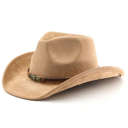 Chapéu Unissex de Cowboy/Cowgirl com Fivela, Chapéu Fedora Clássico de Aba Larga para Homens e Mulheres