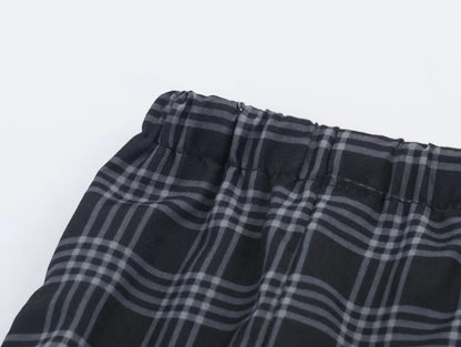 Women's 2025 Autumn Fashion Versatile Ramie Bloomers Plaid Printed Loose Pants Female High-Waist Drawstring Casual Trousers