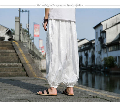 FGKKS 2023 Outdoor Brand Pants For Men Lce Silk Dragon Dark Flower Loose Bloomers High Quality Wide Leg Casual Trousers Male