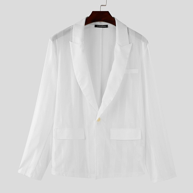 INCERUN Handsome New Men's Tops 2024 See-through Striped Suit Coats Fashionable Male Hot Selling Long Sleeved Blazer S-5XL 2024