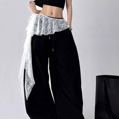 Jeans Pants Decor Embroidered Flower Lace Mini Skirt Irregular See Through Ruched Skirts High Waist Harajuku Pleated Skirts