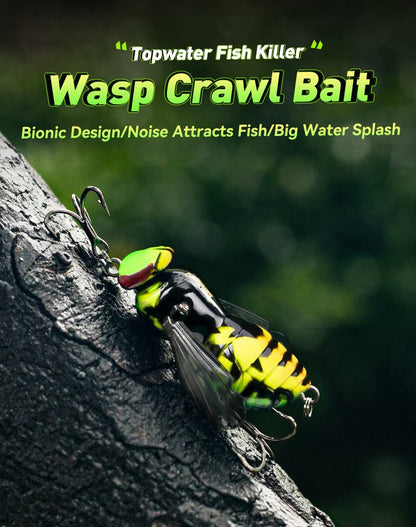 Kingdom Wasp Crawl Bait 4.2g 40mm 6.6g 48mm Iscas flutuantes biônicas de inseto artificiais de superfície para pesca de robalo, carpa e lúcio