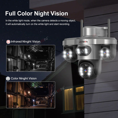 LS VISION Multiple Lens 3 Screen Wifi Outdoor Security Solar  Camera Panoramic Monitor Mobile   Siren Alarm Solar CCTV Camera