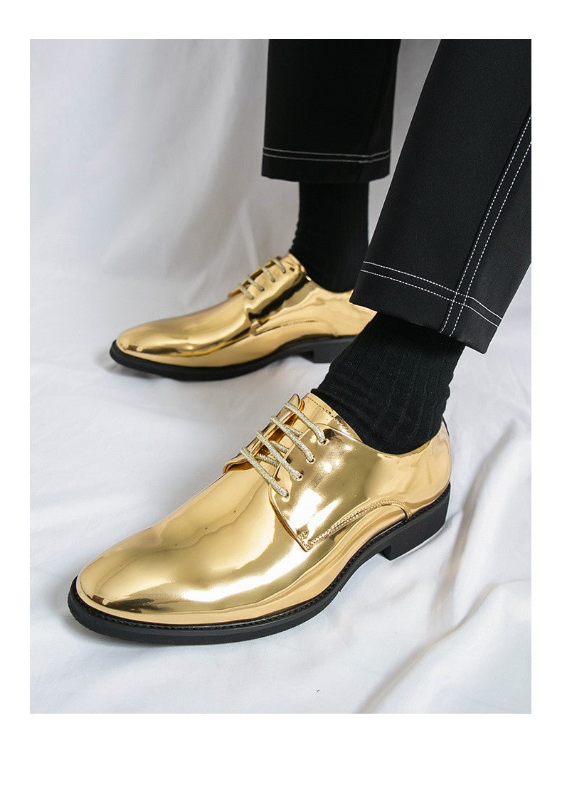 Golden Glossy Leather Shoes Man Formal Shoes Plus Size 38-50 Pointed Toe Men's Dress Shoes Comfortable Flat Party Shoes For Man