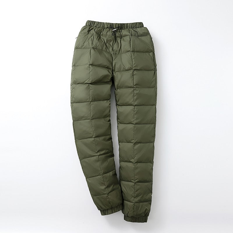 Calça Masculina/Feminina Plus Size de Pluma Grossa 2023 Nova Inverno Cintura Alta 90% Pluma de Pato Branca Quente Reta Calça Casual Feminina