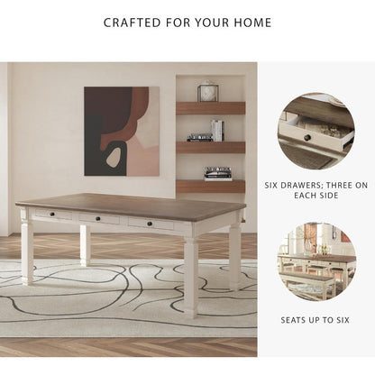 Bolanburg Farmhouse Dining Table, with Drawers & Seats 6, Whitewash Finish