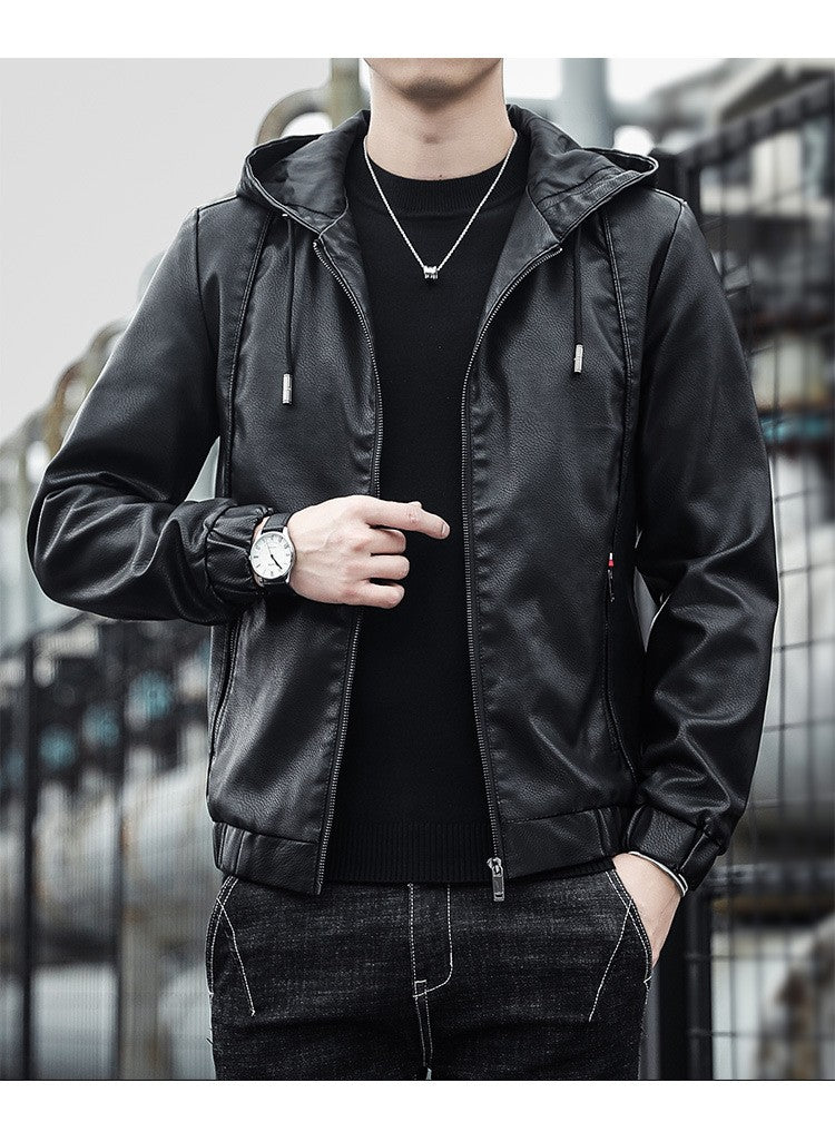 Fashion Men's New Hoodie Leather Jackets Autumn Casual Clothing Jacket Biker Motorcycle Slim Leisure Coats Windproof Warm 4Xl